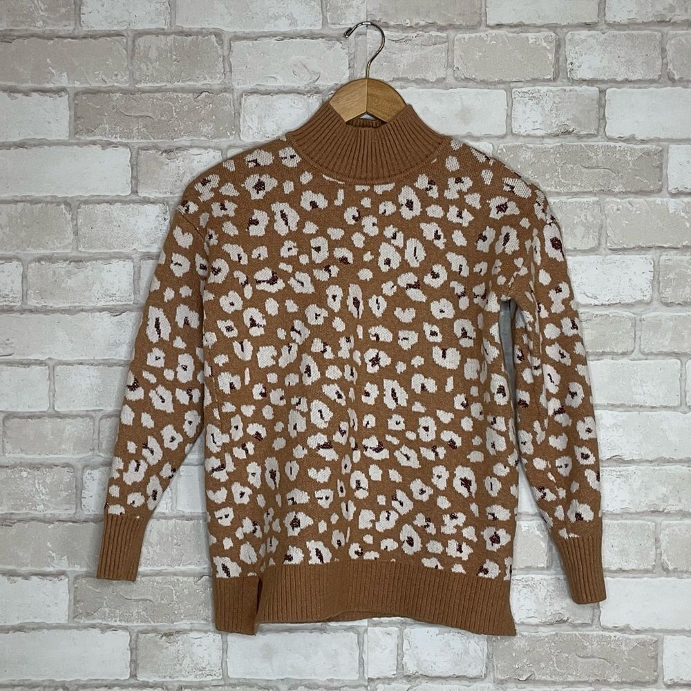 LOFT Leopard Print Knit Turtleneck Sweater Size XSP